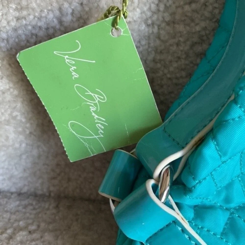 Vera Bradley NWT Turquoise Quilted Patent Leather Detail Hobo Shoulder Bag